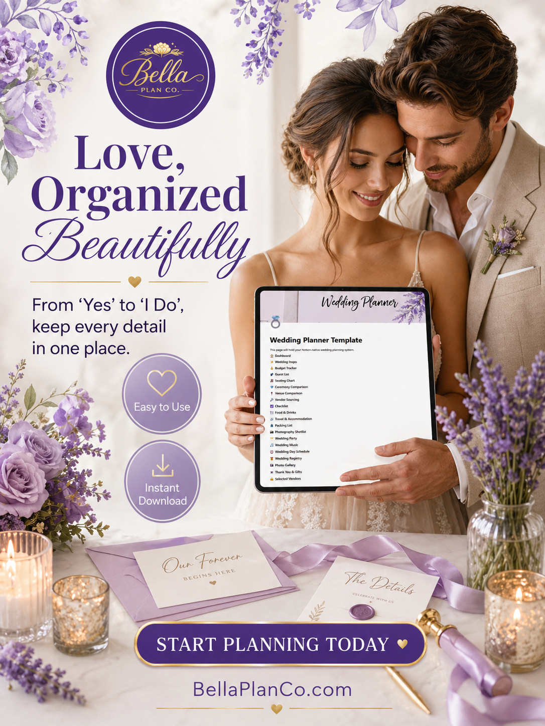 Wedding Planner Notion Template | Elegant Digital Wedding Planning Organizer